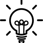 black and white line drawing of an incandescent bulb radiating light