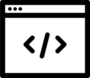black and white line drawing of a browser window displaying a slash between two brackets
